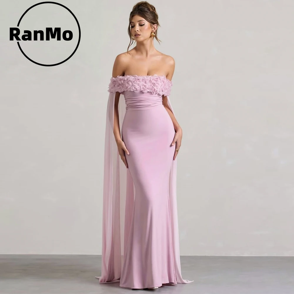 

Индивидуальные длинные платья Ranmo с 3D-цветочным плиссированным декором и драпировкой, с открытыми плечами, на заказ, для особых случаев, высококачественные выпускные платья