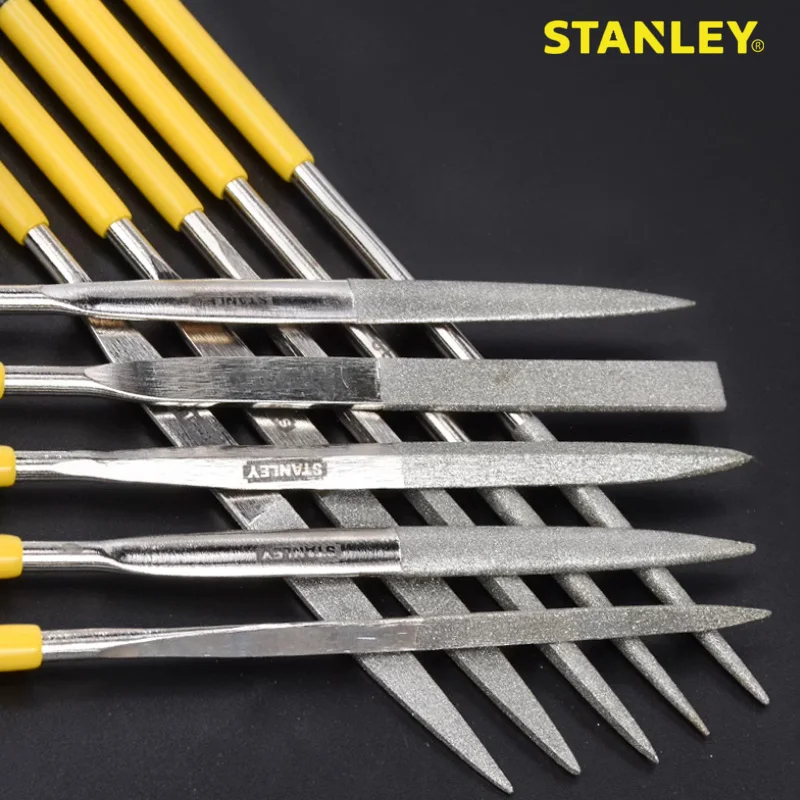 Stanley Diamond Needle File Set For Metal Ceramics Carbon Steel Flat Round Half-round Square Triangle 150 Grit Diamond file