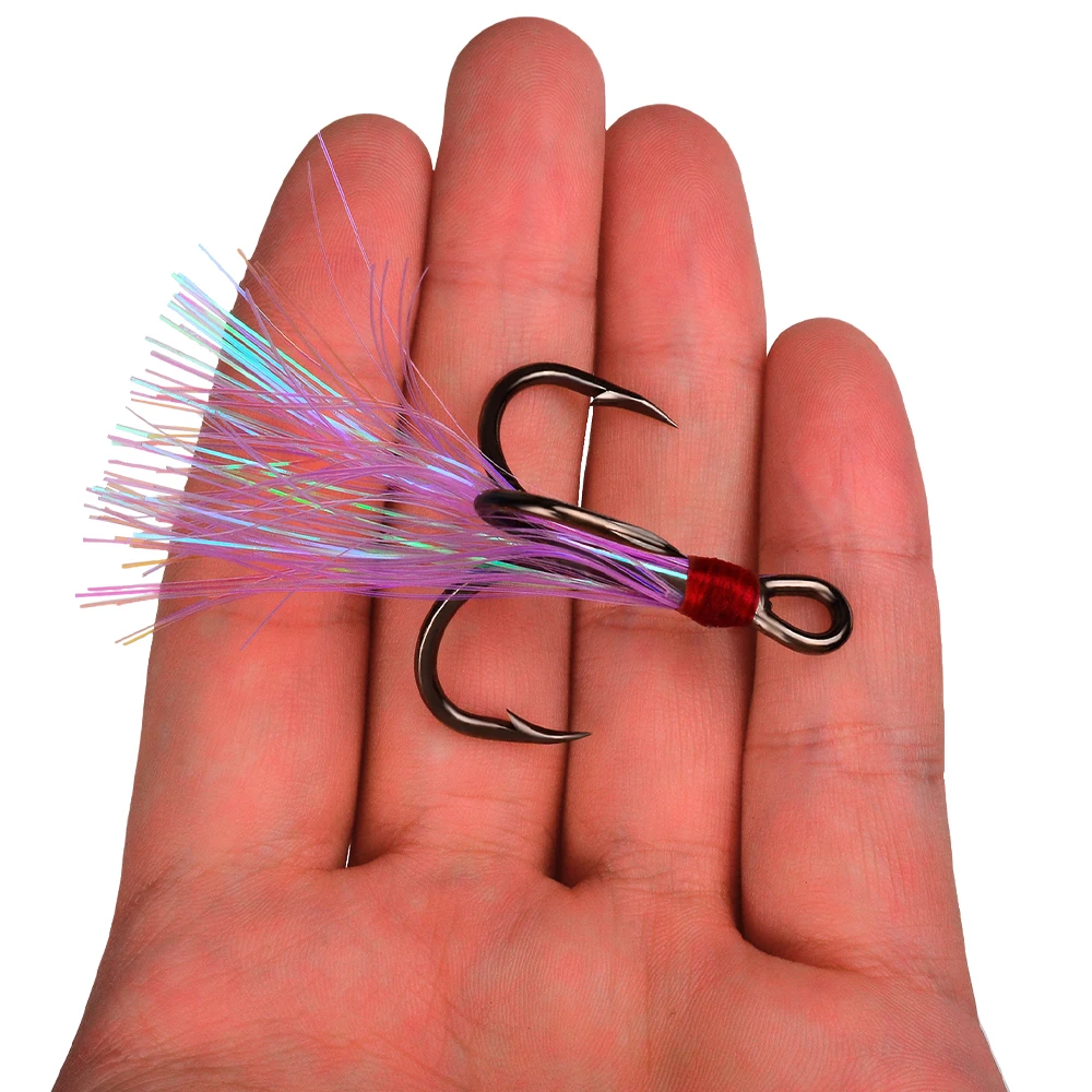 PROBEROS 10 Stück/Box Flash Tinsel Dreifachhaken aus Hochkohlenstoffstahl, Hartköder, Widerhaken-Dreifachhaken für Bass, Salzwasser-Angelzubehör – Detail 7