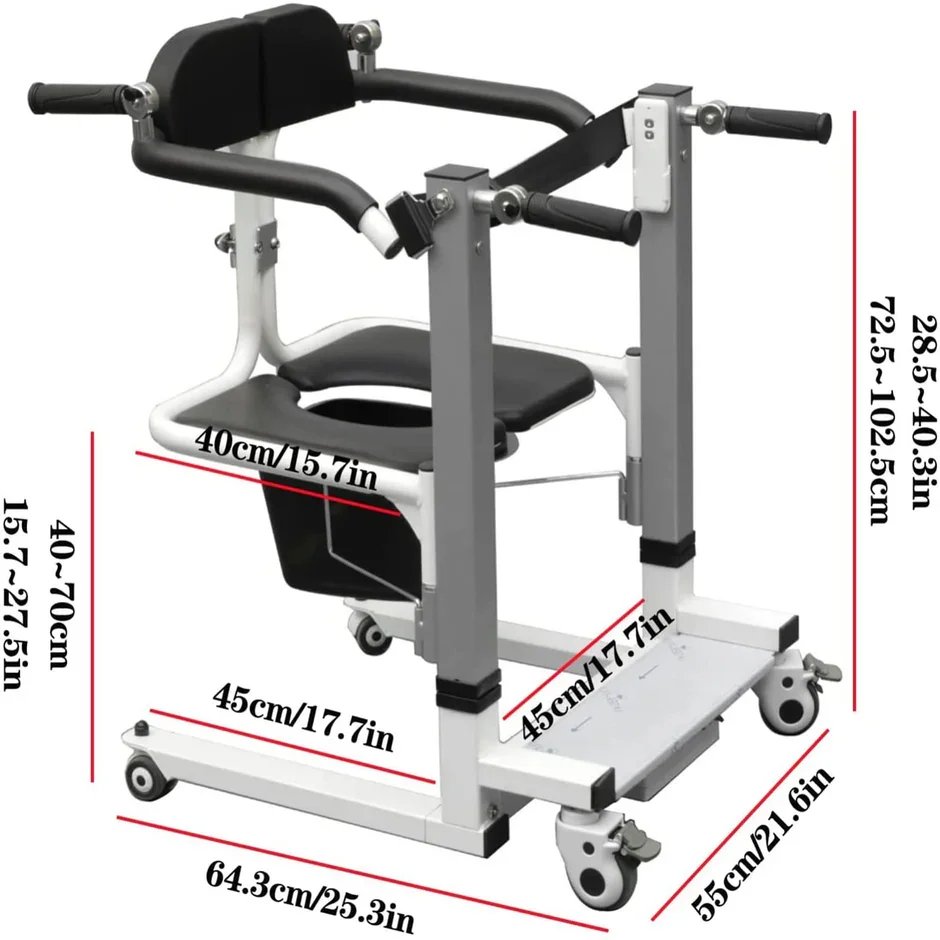 AIROW Adjustable Height Lifting Transfer Chair with Commode Hoist Wheelchair for Disabled Mobility Aid