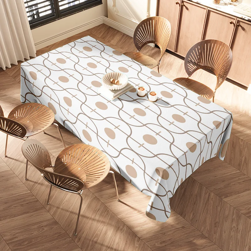 Decorative Tablecloth with Modern Design for Dining Room or Kitchen Neutral Color Geometric Pattern Made of Soft Polyester Fabri