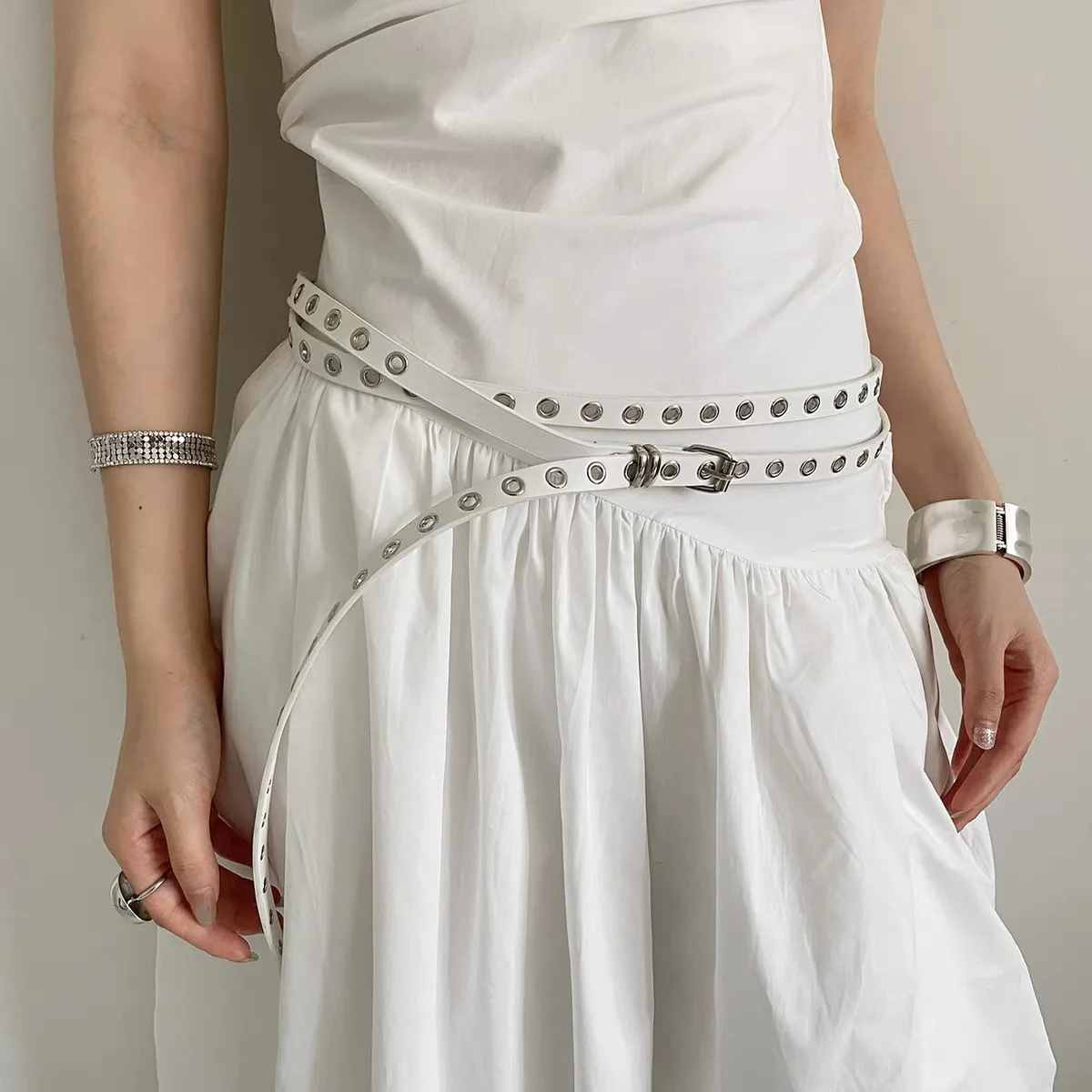 تصميم كوري، حزام بطبقة مزدوجة غير مثقوب، شخصية أنثوية متخصصة، إكسسوارات على طراز فتاة ساخنة متعددة الاستخدامات، تنورة، je