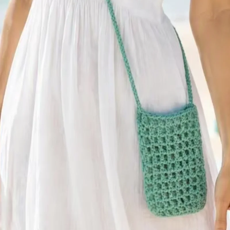 Boho Crochet Phone Bag Handmade Crossbody Lightweight Small Clutch Purse for Women Travel Daily Use
