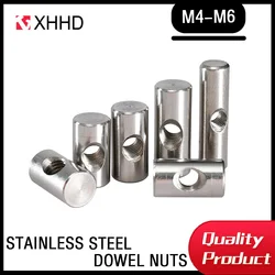 M4 M5 M6 Stainless Steel Dowel Pin Nuts Embedded Furniture Hammer Insert Nut Cylindrical Barrel Bolts Metric Thread Woodworking