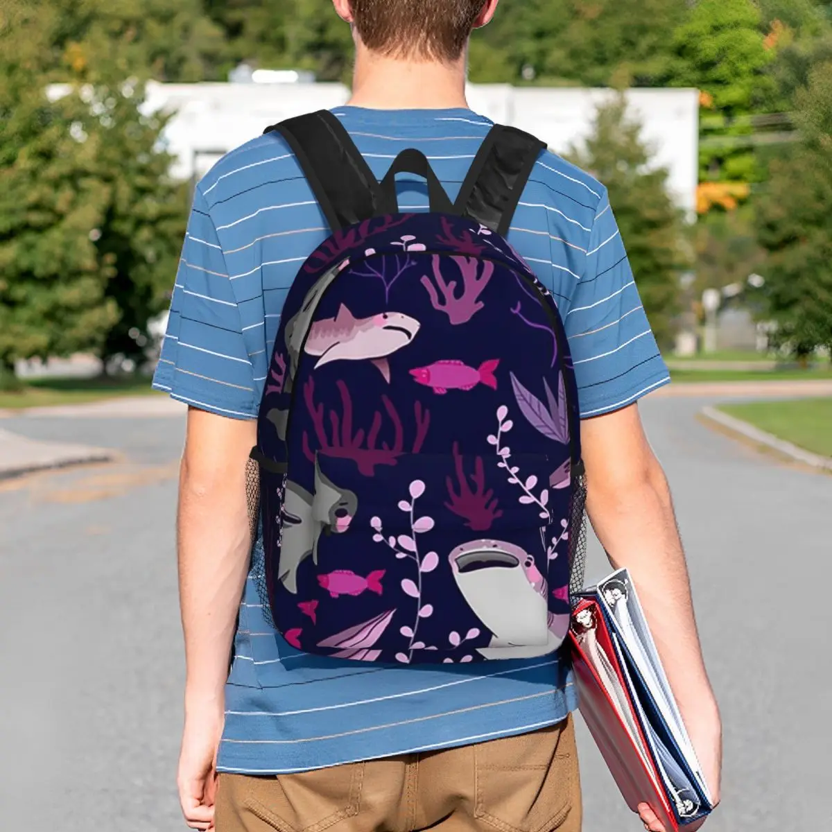 Cartoon Fish Shark And Aquatic Plants Backpack Student BookBag Kids School Bag Laptop Shoulder Bags for Boys Girls