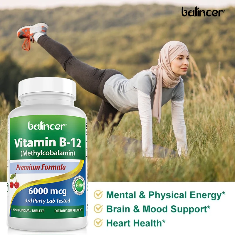 Vitamin B12 6000 Mcg Tablet - Supports Energy Levels, Mind, Nervous System - Blood Cell Production, Fatigue Relief, Heart Health