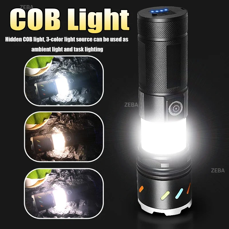 80000000LM High Power Led Flashlight Ultra Powerful COB Flashlights Tpye-c Rechargeable Tactical Torch Lamp Camping Hand Lantern