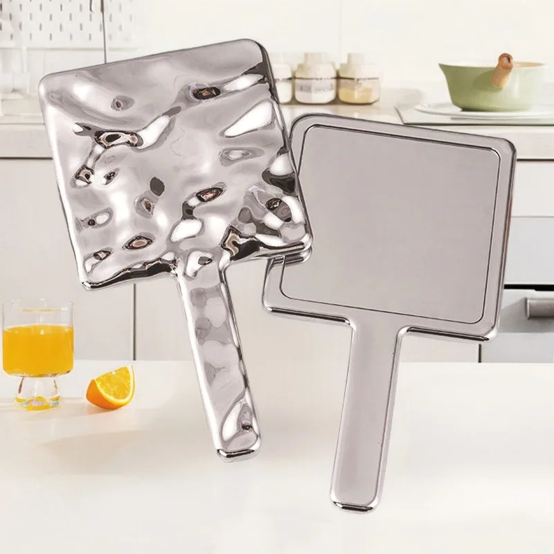 New Creative Handheld Makeup Mirror Electroplated Portable Touch-up for Travel Instagram Style Vanity Mirror for Girls Students