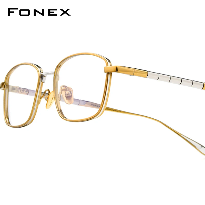 FONEX Titanium Glasses Frame Men New Brand Design Retro Vintage Square Eyeglasses Ultralight Japanese High Quality Eyewear 85723