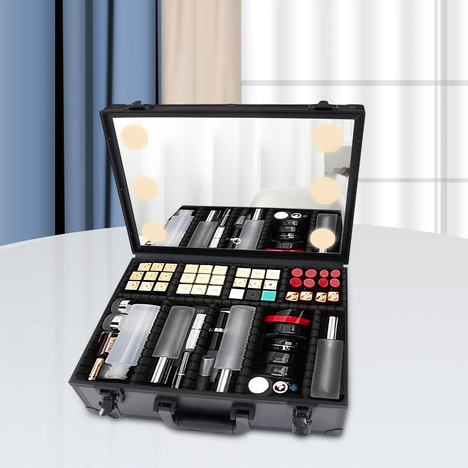 

Cosmetic Organizer Box Makeup Case with Lights and Mirror Makeup Case with Customized Dividers Large Makeup Artist Organizer Kit