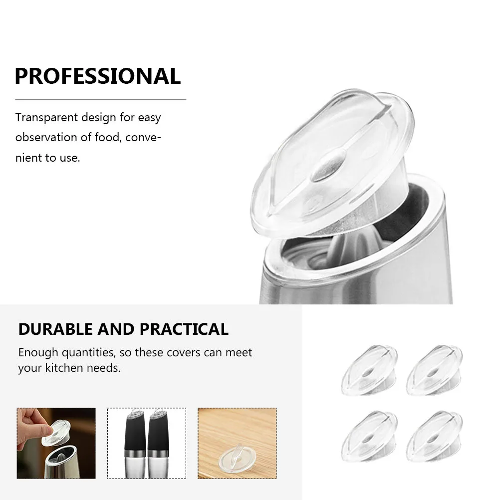 

4Pcs Pepper Mill Caps Clear Acrylic Cover for Spice Grinder Electric Mill Lid Kitchen Gadget Easy Operate Smooth Safe Handling