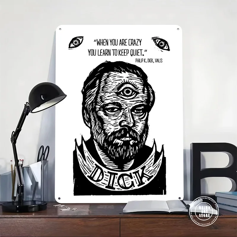 Philip K. Dick Third Eye Portrait 3D Texture Metal Poster Customized Wall Art Tin Sign Gift for Mancave Garage Accessories Bar