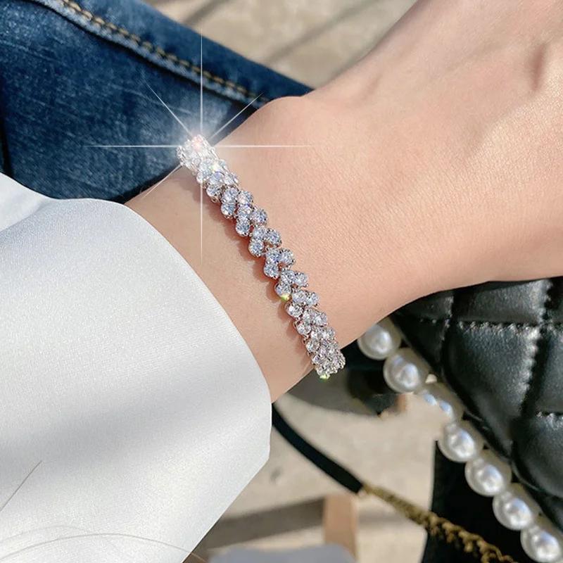 Luxury Full Rhinestones Crystal Bracelet for Women Ladies Roman Bracelet Bride Wedding Party Mother\'s Day Gift Jewelry Pulseras