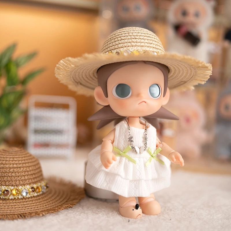 Ubranka dla lalek Zsiga 1/8 BJD, letni słomkowy kapelusz, srebrny naszyjnik z motylem, biała sukienka, akcesoria dla lalek, prezent dla dziewczynek.