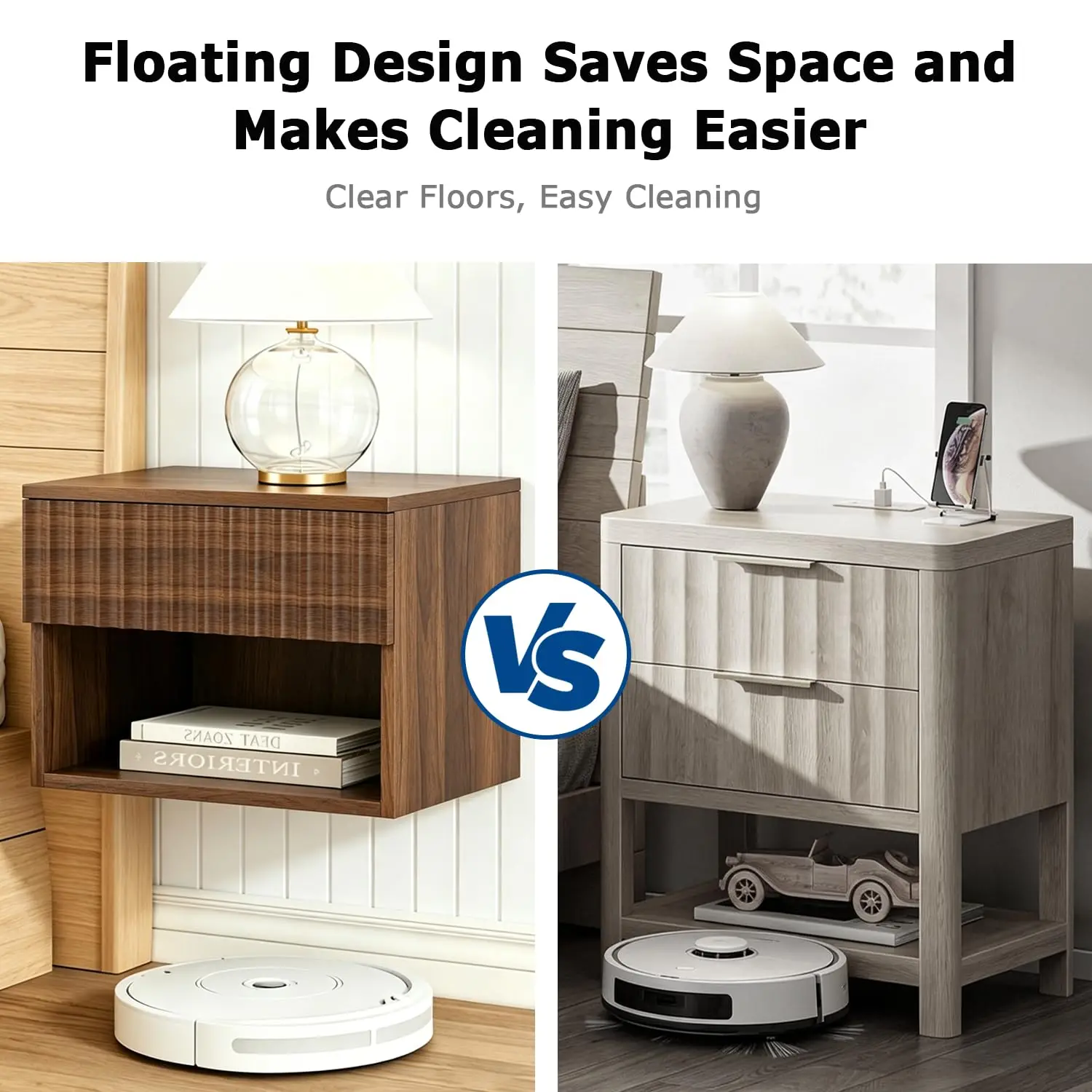 Floating Nightstand Set of 2, Wall Mounted Bedside Table with Drawer & Shelf, Wooden Night Stand for Bedroom, Small Space