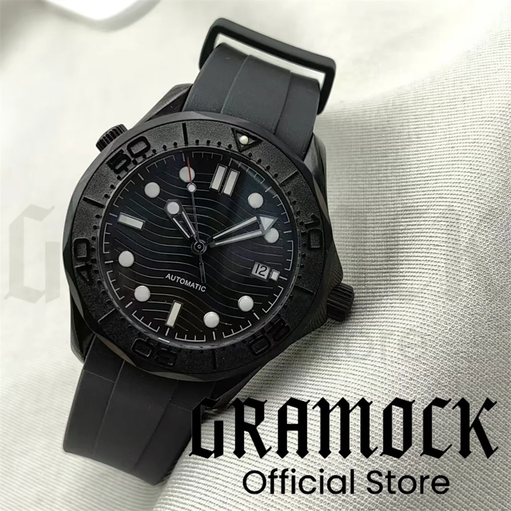 

Gramock 41mm Stainless Steel Case With Sapphire Glass Green Luminous Dial Rubber Bracelet NH35 Movement Waterproof Watch For Men