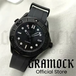 Gramock 41mm Stainless Steel Case With Sapphire Glass Green Luminous Dial Rubber Bracelet NH35 Movement Waterproof Watch For Men
