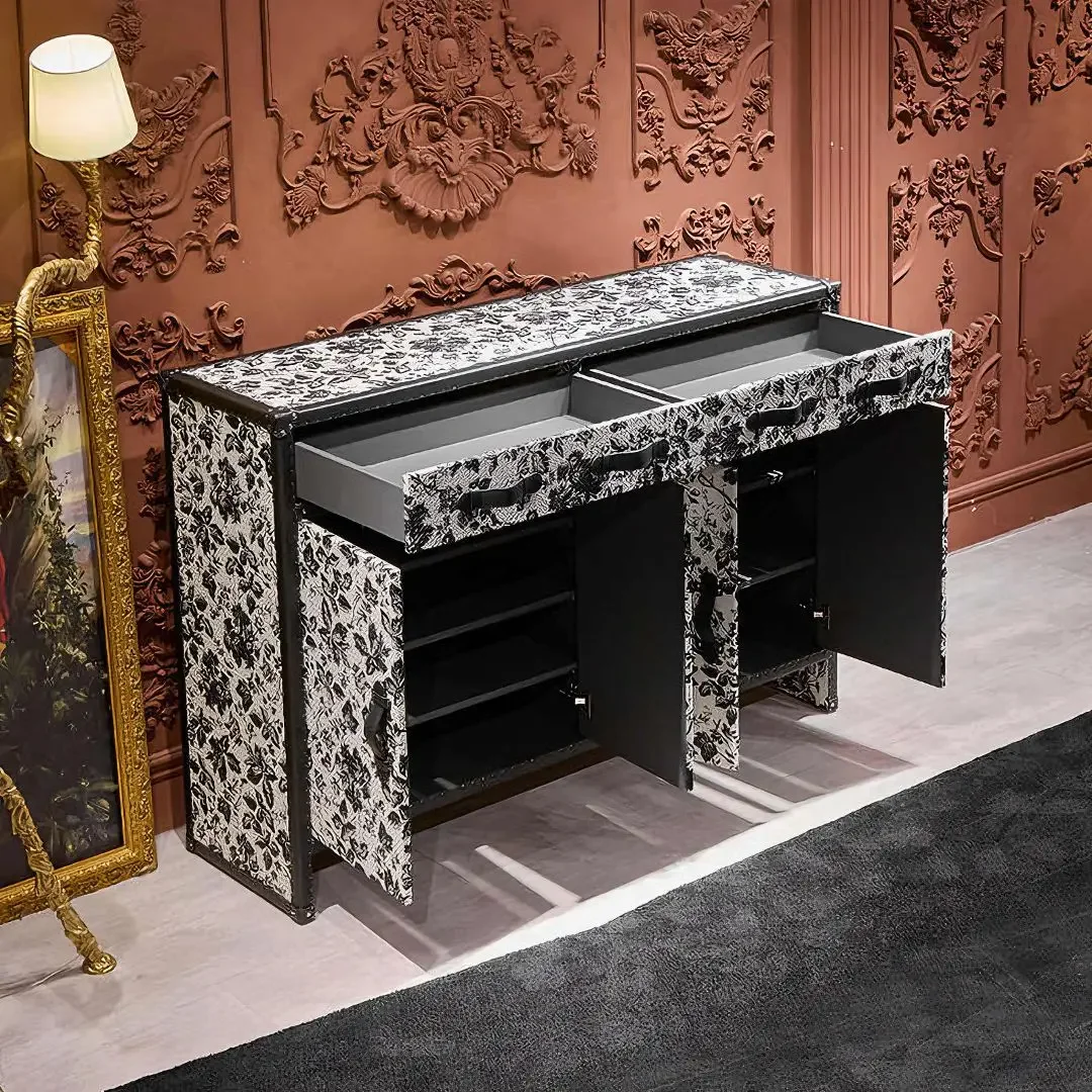 イタリアのミニマリストレトロスタイルの老眼用革靴キャビネット、家の玄関にあるハードボックスエッジキャビネット、エントランスキャビネット