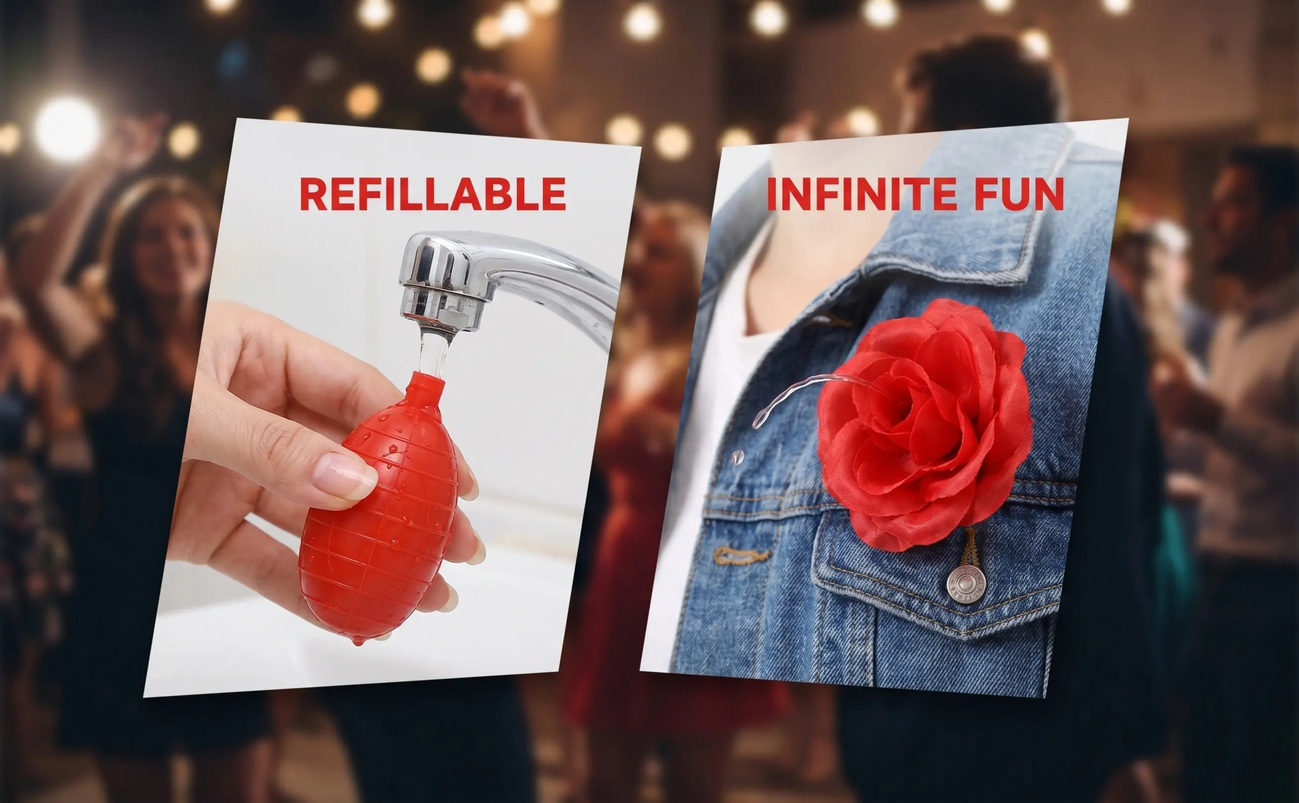 3Pcs Funny Prank Rose Brooch Water Spraying Rose Interactive Party Trick Halloween Office Surprise Spray Pin Water Flower Toys
