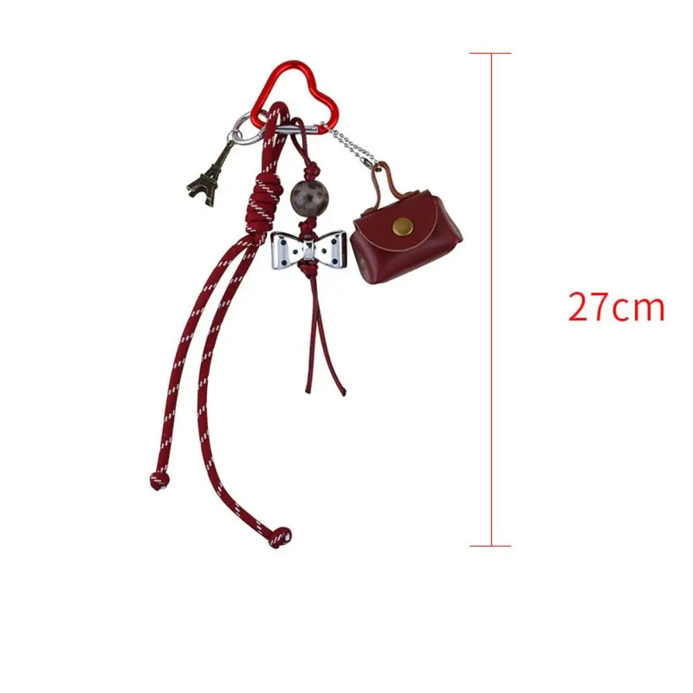 DIY Small Leather Bag Handmade Rope Keychain Eiffel Tower Colorful Bag Pendant Bow Bag Charm