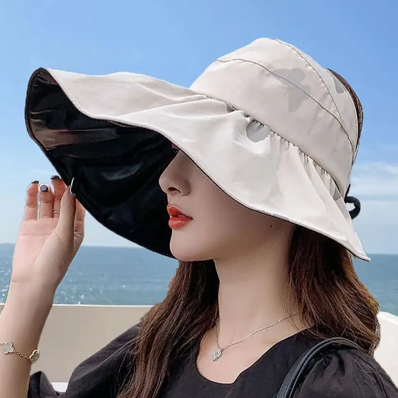 Black Rubber Sun Visor For Women Summer Dual-use Adjustable Headband Outdoor UV Sun Protection Empty Top Sun Hat