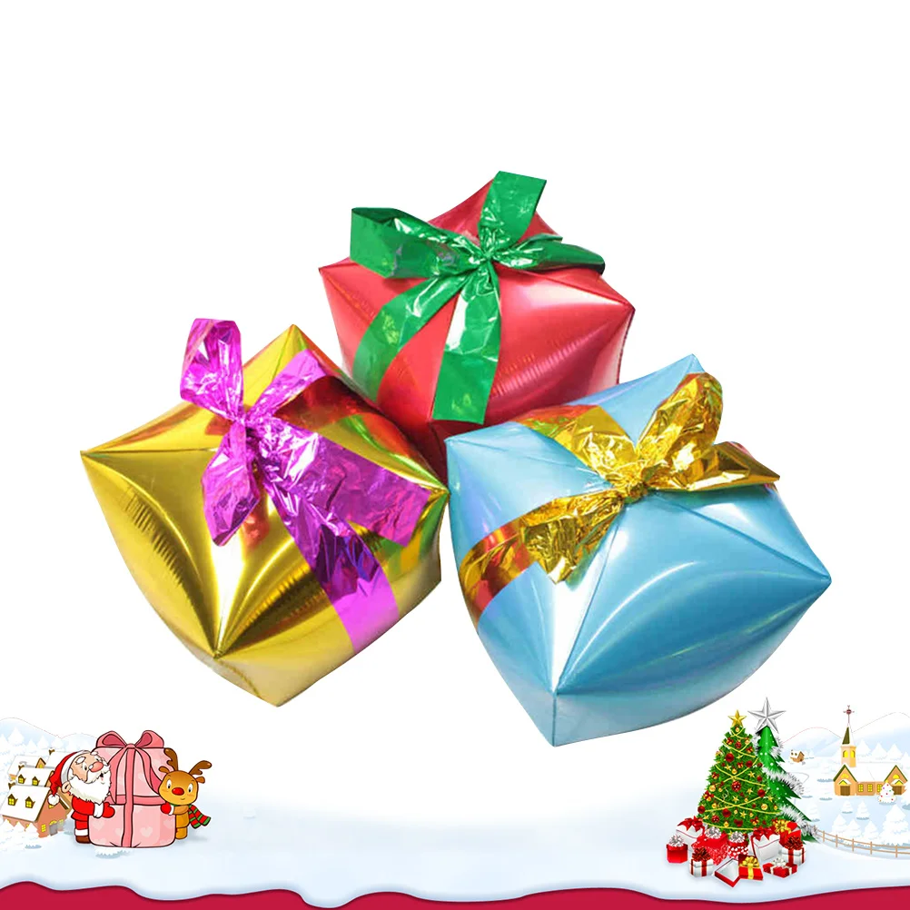 

2Pcs Christmas Gift Box Balloon Safe No Leak Air Xmas Party Supplies Aluminum Foil Balloons Bright Color Photo Background Decor