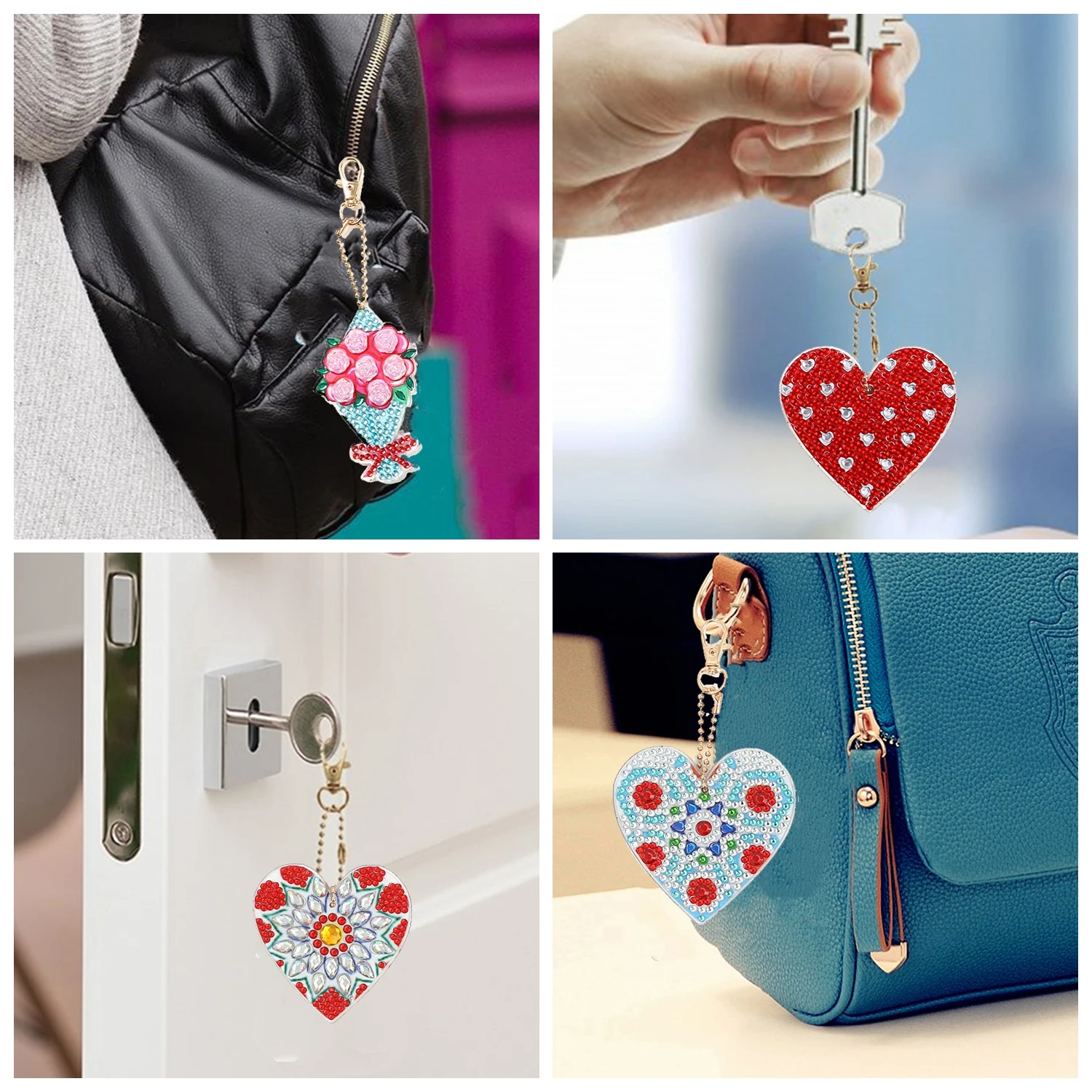 5pcs/Set DIY Diamond Art Keychains Valentines Day Double Sided Key Chains Valentines Day Diamond Painting Keychains Hearts