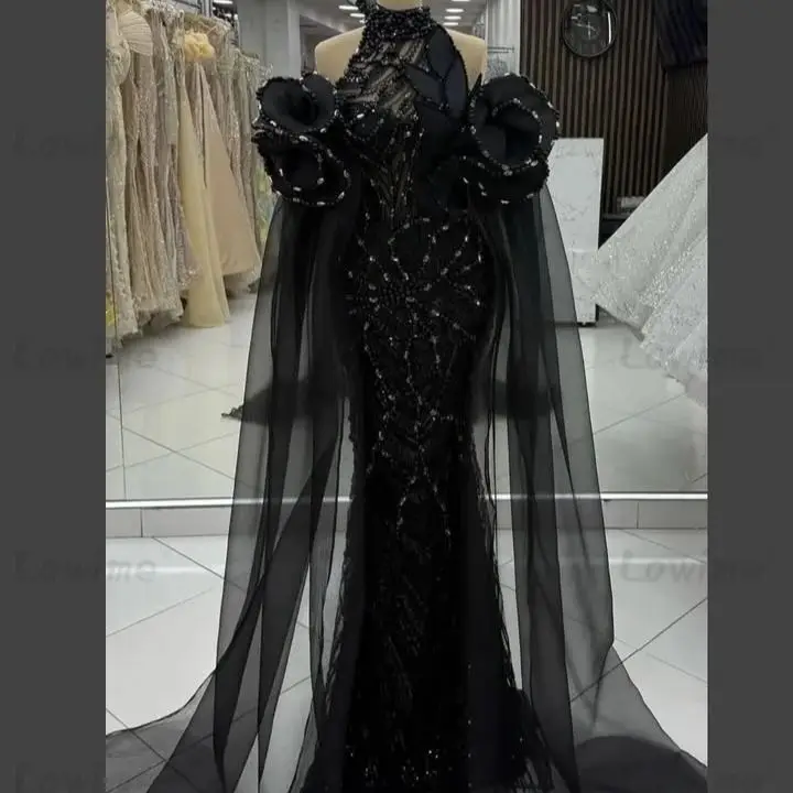 

Elegant Black Beaded Party Dress Arabic Dubai Long Celebrity Dresses 2026 Customized Engagement Prom Gowns Robes De Soiree