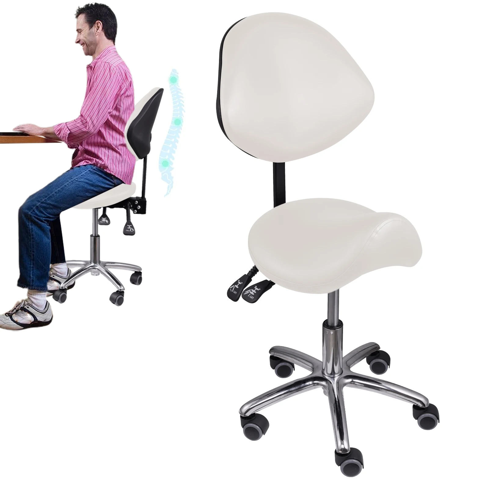 Saddle Rolling Adjustable Chair Adjustable Height Ergonomic Saddle Stool for Kitchen Salon Work Area Clinic Living Room