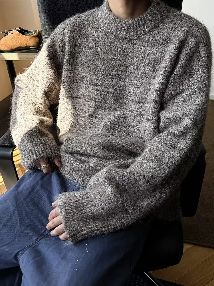 

Американский ретро-свитер с круглым вырезом, вязаный, повседневный, свободный, из полиэстера, с длинными рукавами, термо-кофта