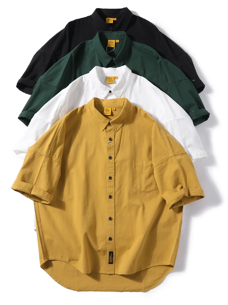 

Summer Men's Short Sleeve Cotton Shirt Casual Pointed Collar Oversize Workwear Top Youth Fashion Wear Resistant Chinese Brand