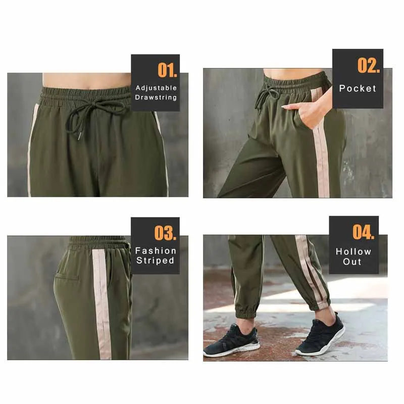 Women Running Pants Jogging Yoga Legging Fintess Breathable Drawstring Pocket Straight Leg With Drawstring Trouser Sweatpants