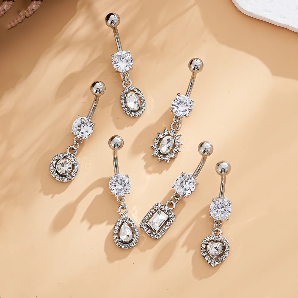 Mixed-Style Dangled Navel Ring Sets Stainless Steel Butterfly Heart Chain Belly Button Rings Sexy Body Belly Piercings Ombligo