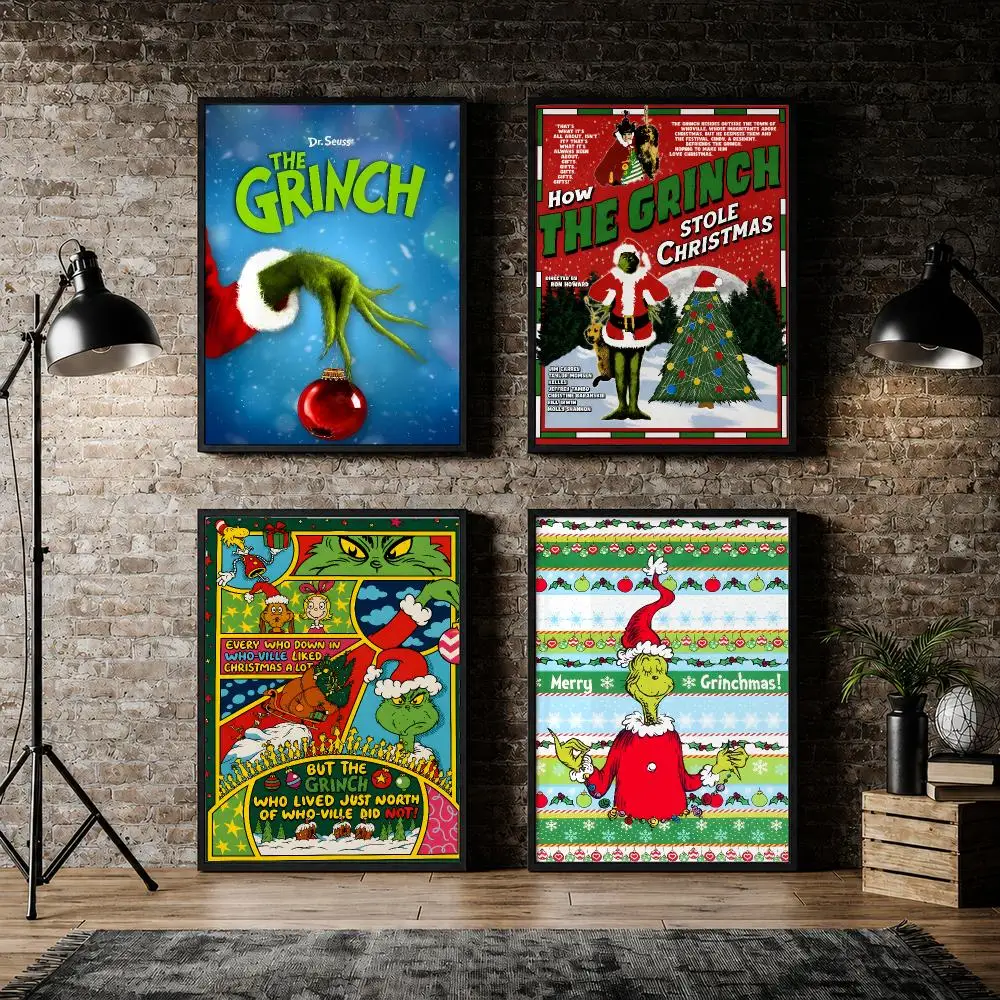Christmas The Grinch Holiday Movie Poster Pvc HD Peel and Stick Modern poster Home Office Living Room Dining Room Wall Decor