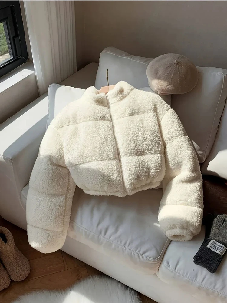 

Укороченные пальто с воротником-стойкой, женская осенне-зимняя повседневная куртка на молнии с длинными рукавами, свободная шикарная однотонная студенческая короткая верхняя одежда в консервативном стиле