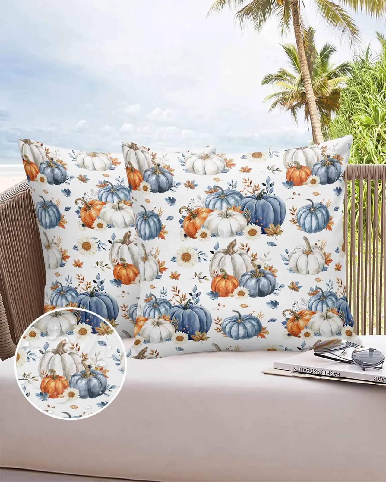 

2/4PCS Thanksgiving Autumn Leaves Sunflower Pumpkin Outdoor Garden Chair Waterproof Cover Cushion Home Decor Pillow Case