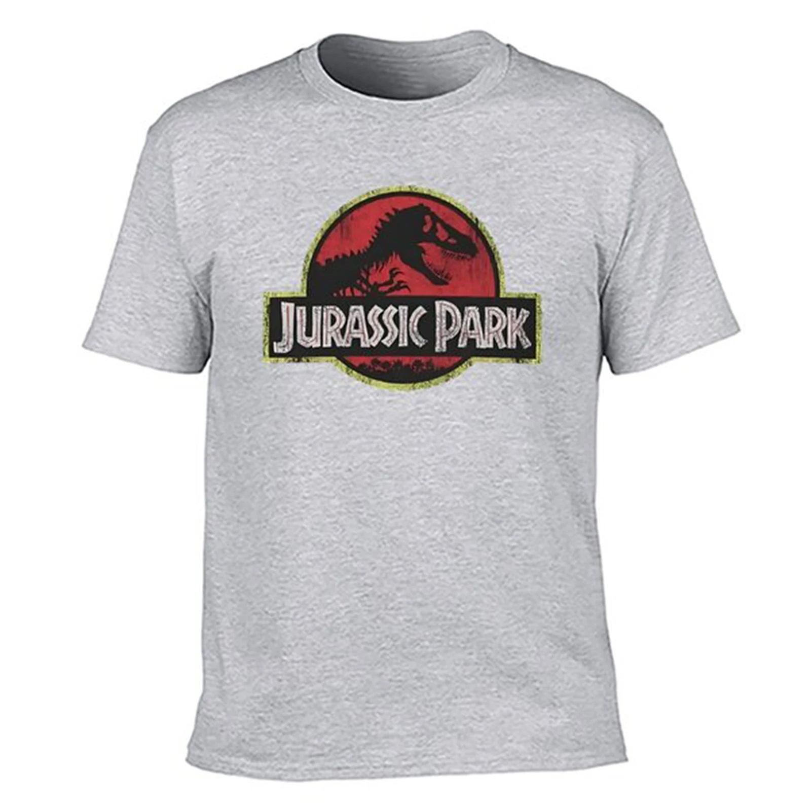 Summer New Jurassic Park Classic Retro Red Distressed Logo T-Shirt Tee shirt vintage clothes plain white men Short Sleeve Male