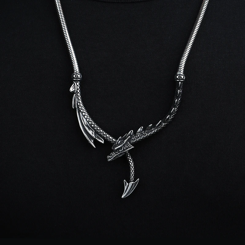 Good Detail Fashion 2024 New Stainless Steel 3D Dragon Necklace For Man Punk Rock Choker Boyfriend&Party Gift Animal Jewelry