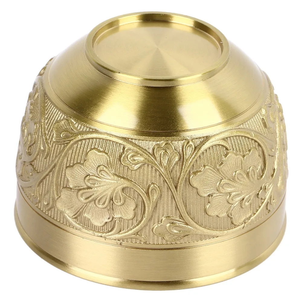 Solid Brass Drinking Tea Cup Embossed Patterns Without Handle Water Offering Bowl Retro European Style Relief Patterns