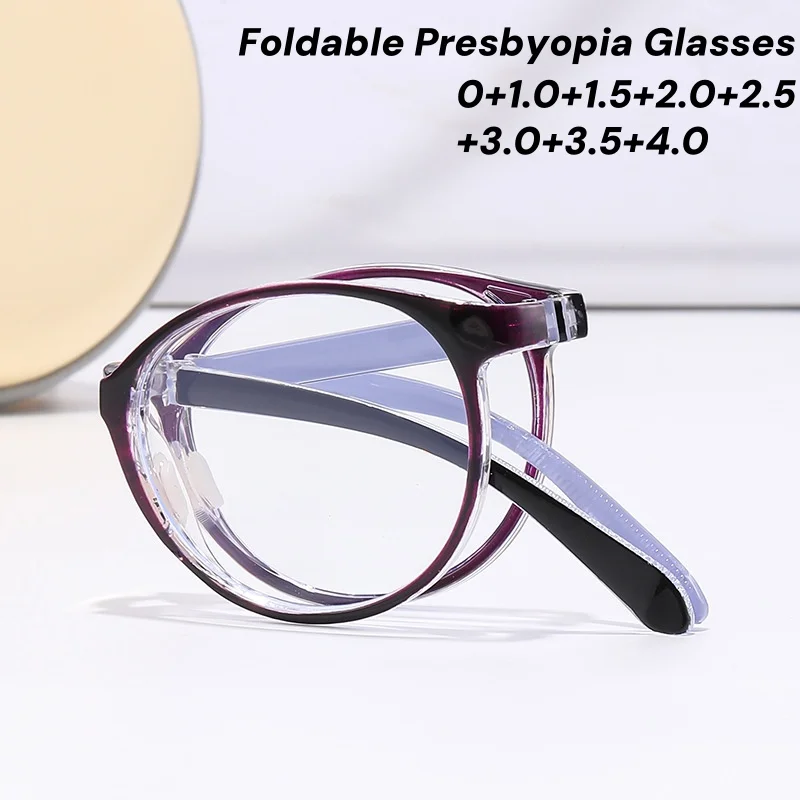 

Portable Folding Presbyopia Glasses Women Men Retro Round Frame Reading Glasses Ultra Light Small Eyeglasses Diopter To +4.0