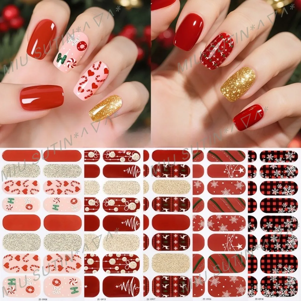 

Christmas Nail Strips with Nail File Santa Claus Christmas Tree Sock Christmas Nail Strip Full Wraps for Women Holiday Art