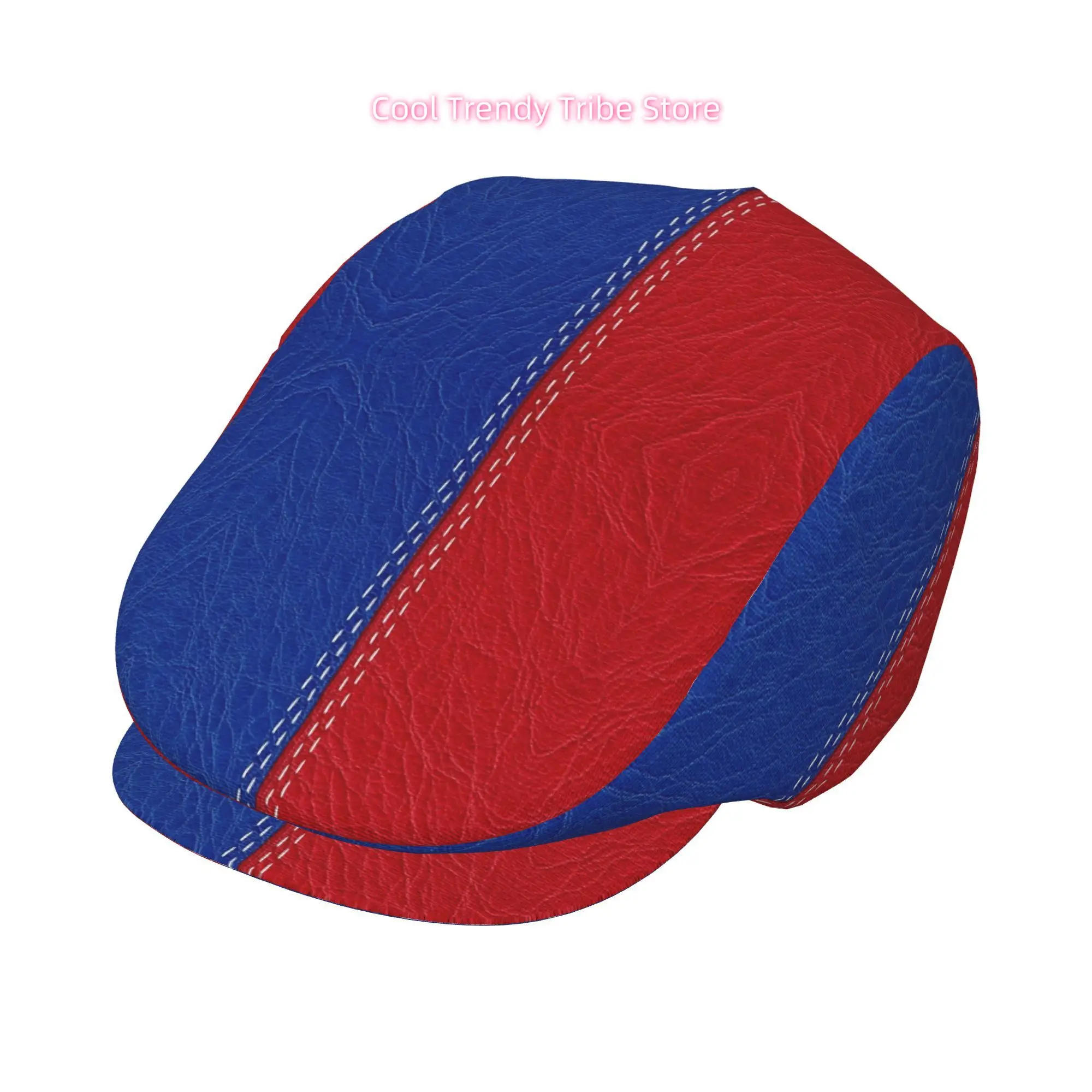 Blue And Red Stitching Pattern 1pc All-Over Print Flat-Top Hats for Men And Women, Newsboy Caps, Berets, Irish Hats, Driver Caps