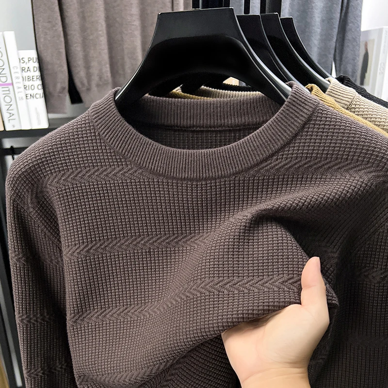 

Дизайнерский качественный мужской жаккардовый трикотаж с круглым вырезом, осень-зима, новый однотонный минималистичный свитер с капюшоном, модная повседневная мужская одежда