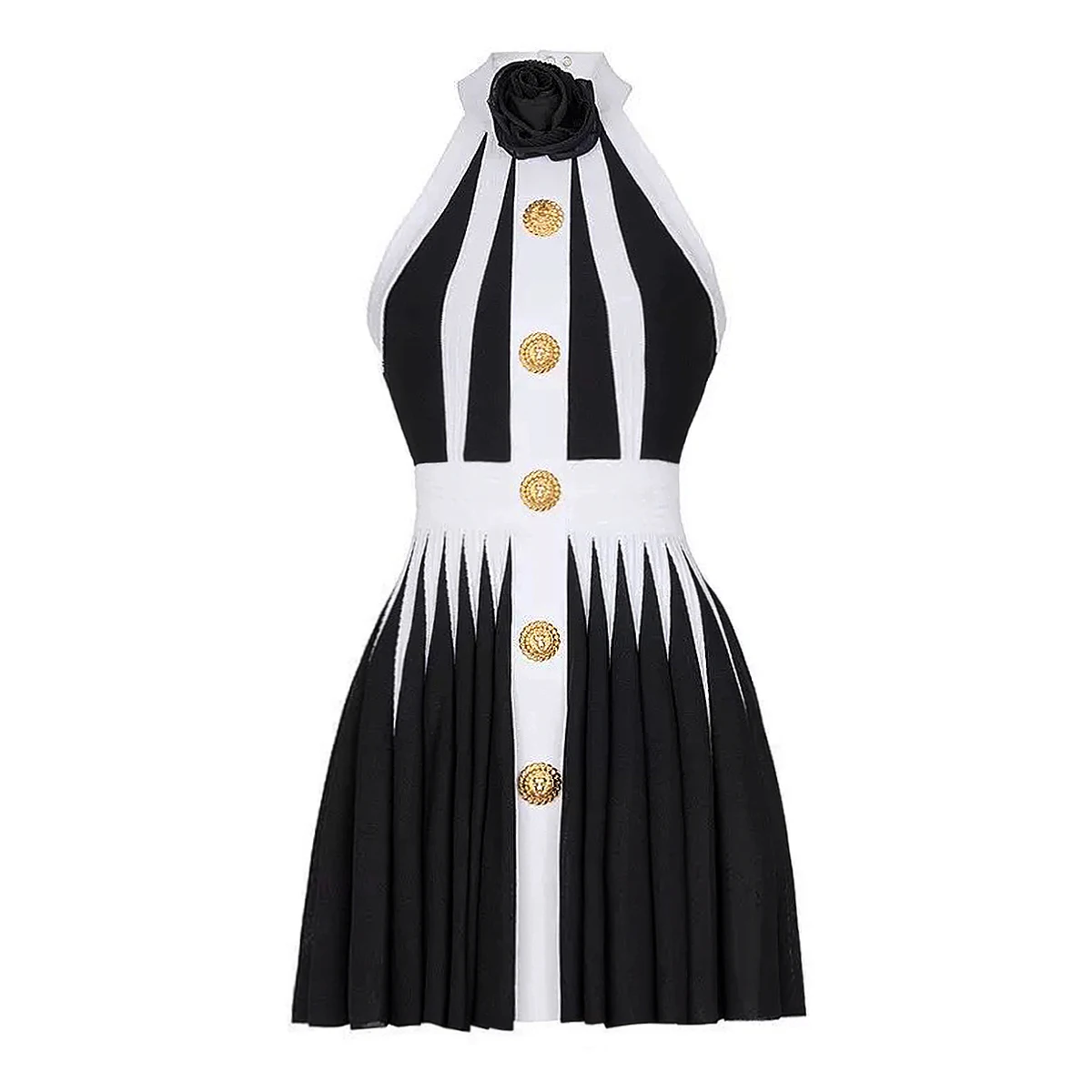 

Summer New Fashionable Commuter Button Sleeveless Three Dimensional Flower Slimming Knitted Neck Hanging Back Zipper Dress