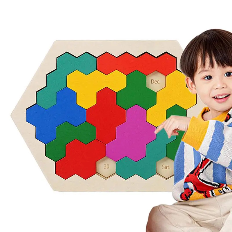 Puzzle esagonale in legno squisitamente artigianale rompicapo Puzzle Challenge Test Game giocattoli Montessori regali Puzzle in legno educazione