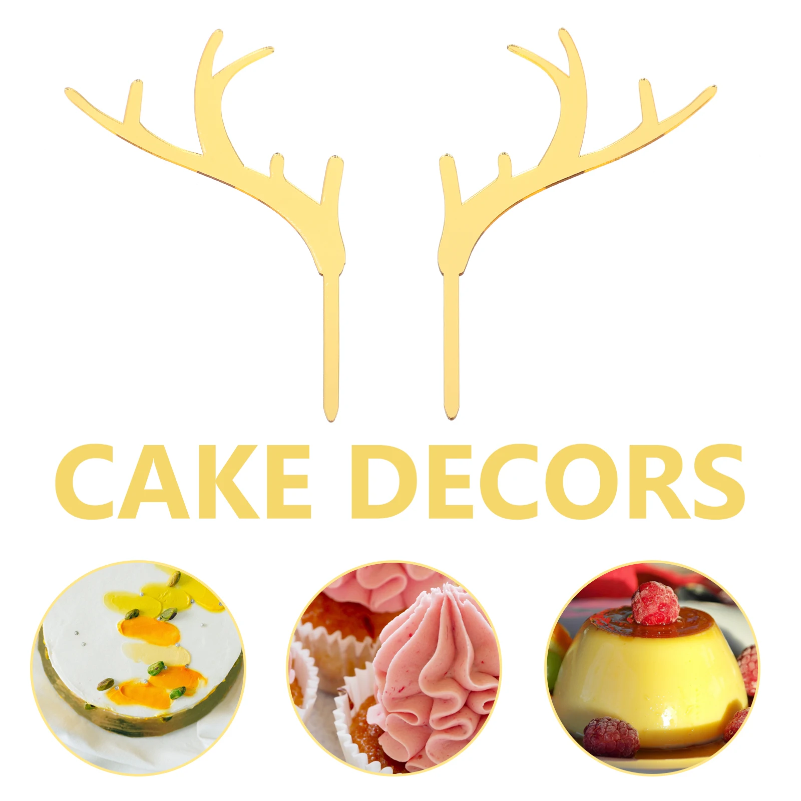 

30 Pcs Antler Cake Decoration Acrylic Picks Golden Party Supplies Birthday Cupcake Topper Christmas Cake Decor Dessert Insert