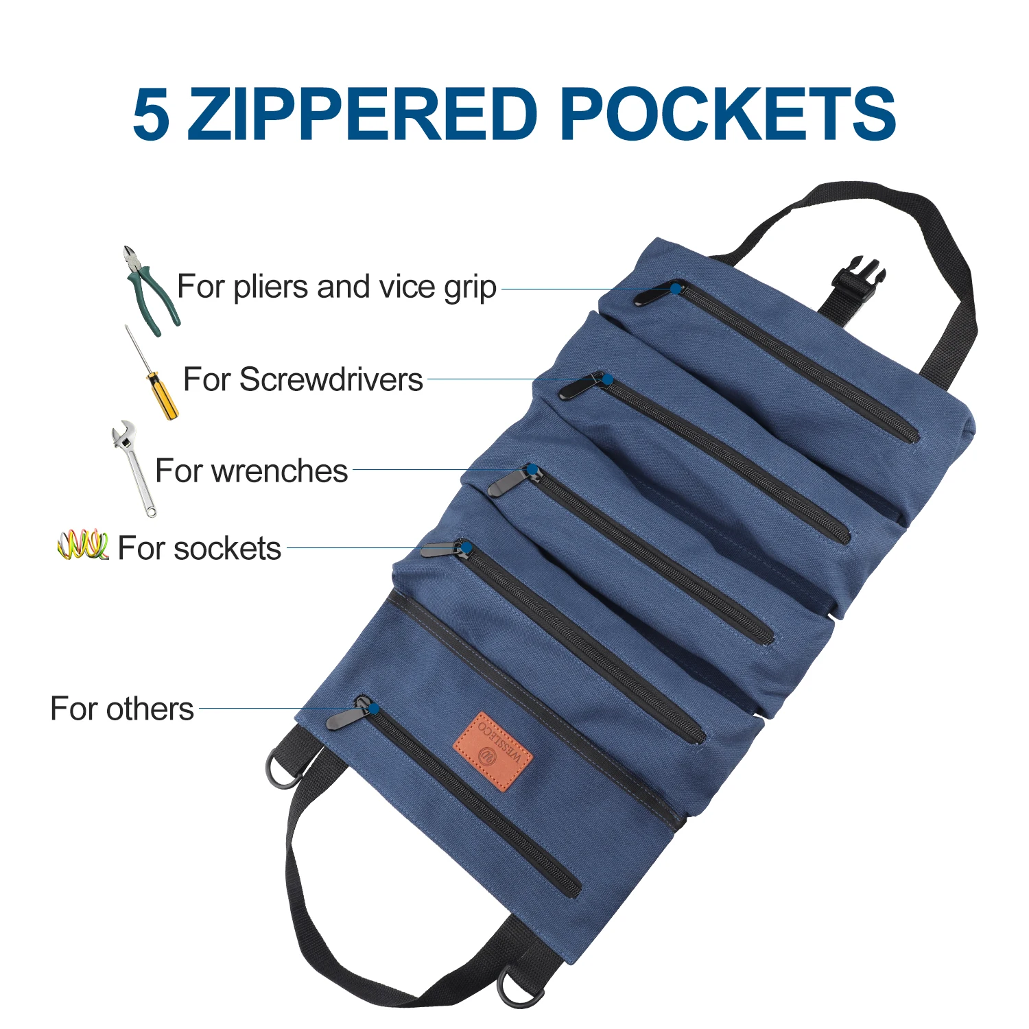 Roll Up Multi-Purpose Wrench Screwdriver Organizer Tool Hanging Zipper Carrier Tote Storage Bag