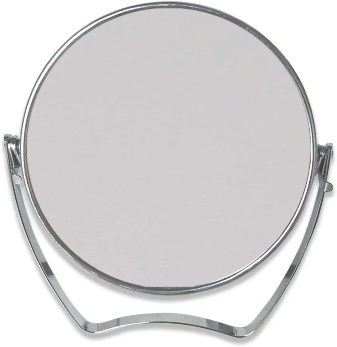 Two-Sided Portable Transparent & Round Makeup/Travel Mirror with 1X and 3X Magnification 4-In/6-in with Handle (Silver, 6in)