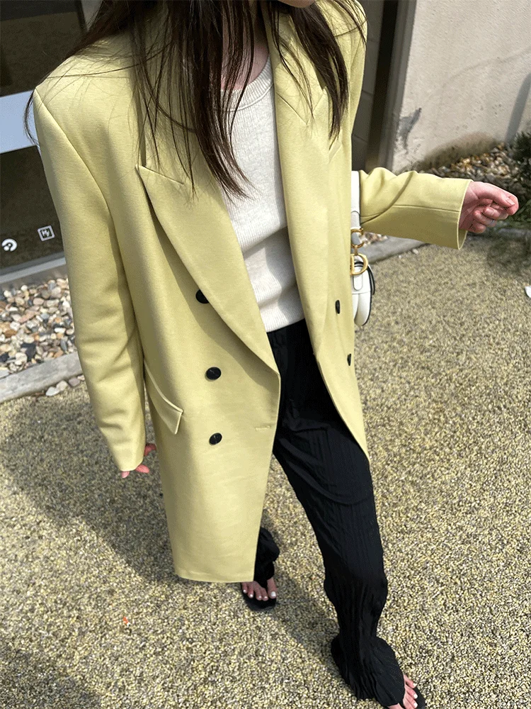 

Handmade High-End Slimming Long Split Casual Sle Women's Suit Jaet Commute Faion Mid-Length Straight Cut Outerwear