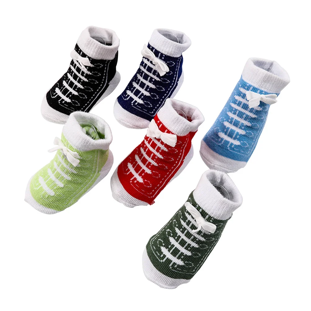 

6Pairs Kids Socks Cotton Shoe Shape Stretchable Breathable Warm Anti Slip for Babies Toddlers Suitable for 0-12 Months